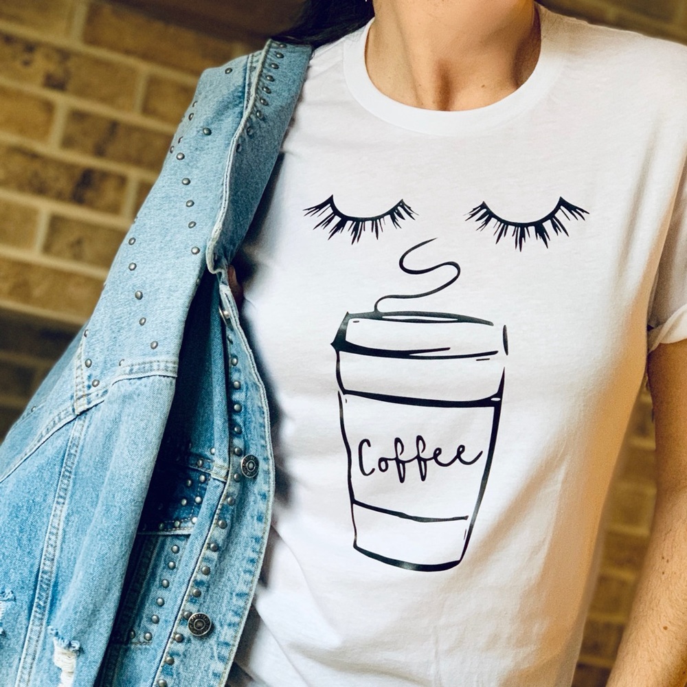 Coffee & lashes graphic tee white t-shirt top New - Picture 6 of 6